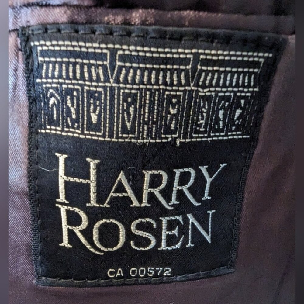 Harry Rosen Crombie Scotland pure virgin wool trench coat black/blue weave Sz M - Picture 5 of 16